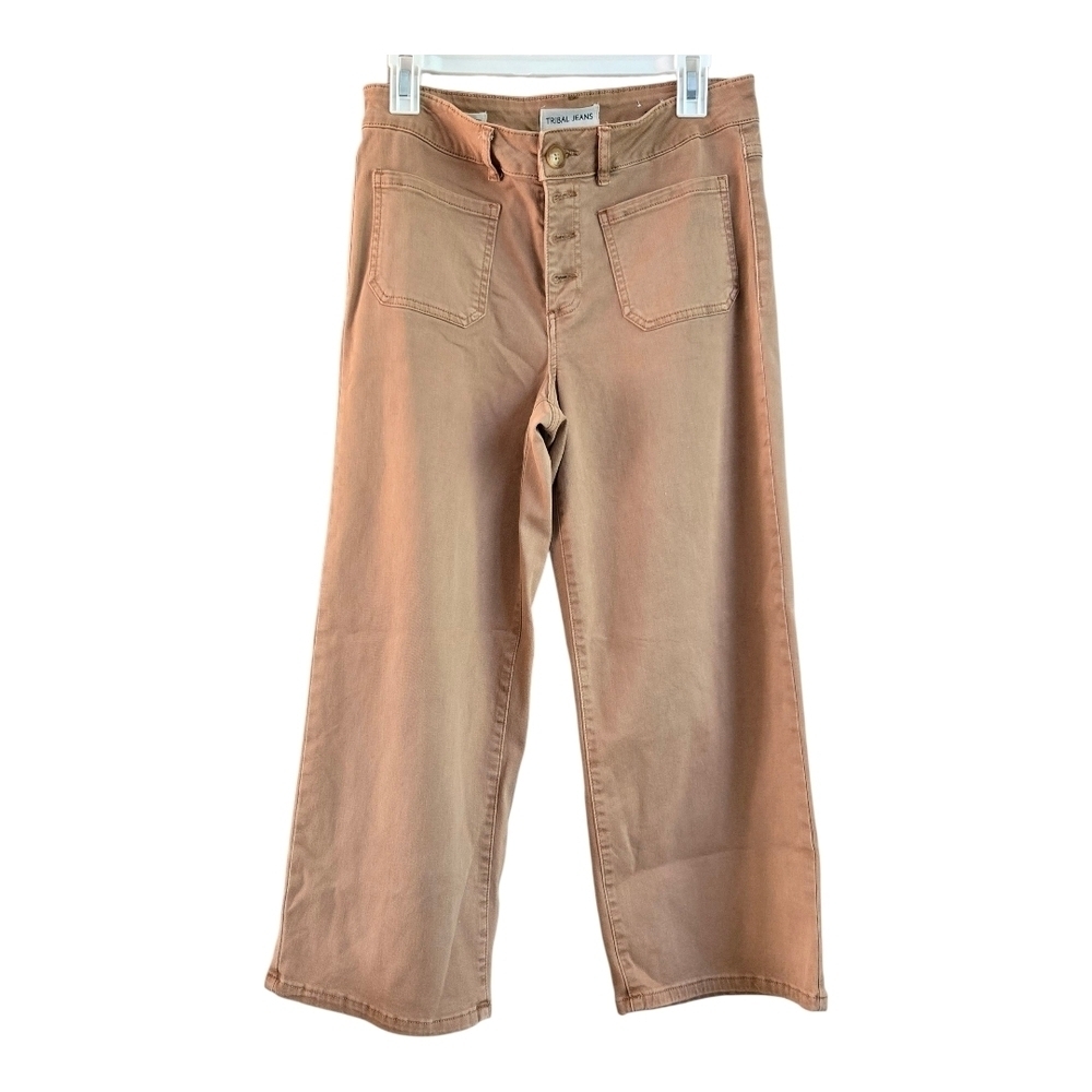 Tribal Audrey Mid Rise Wide Leg  Tan Cropped Jeans.  SIZE 8